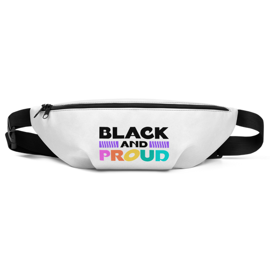 Black & Proud White Fanny pack with Black Zippers